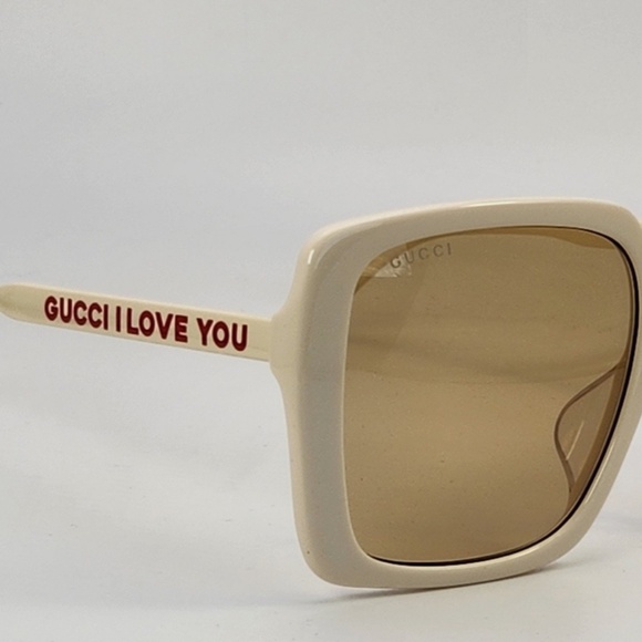 Gucci I LOVE YOU  Ivory Square Sunglasses Brown Light-Mirror Lenses NWT - Picture 3 of 16